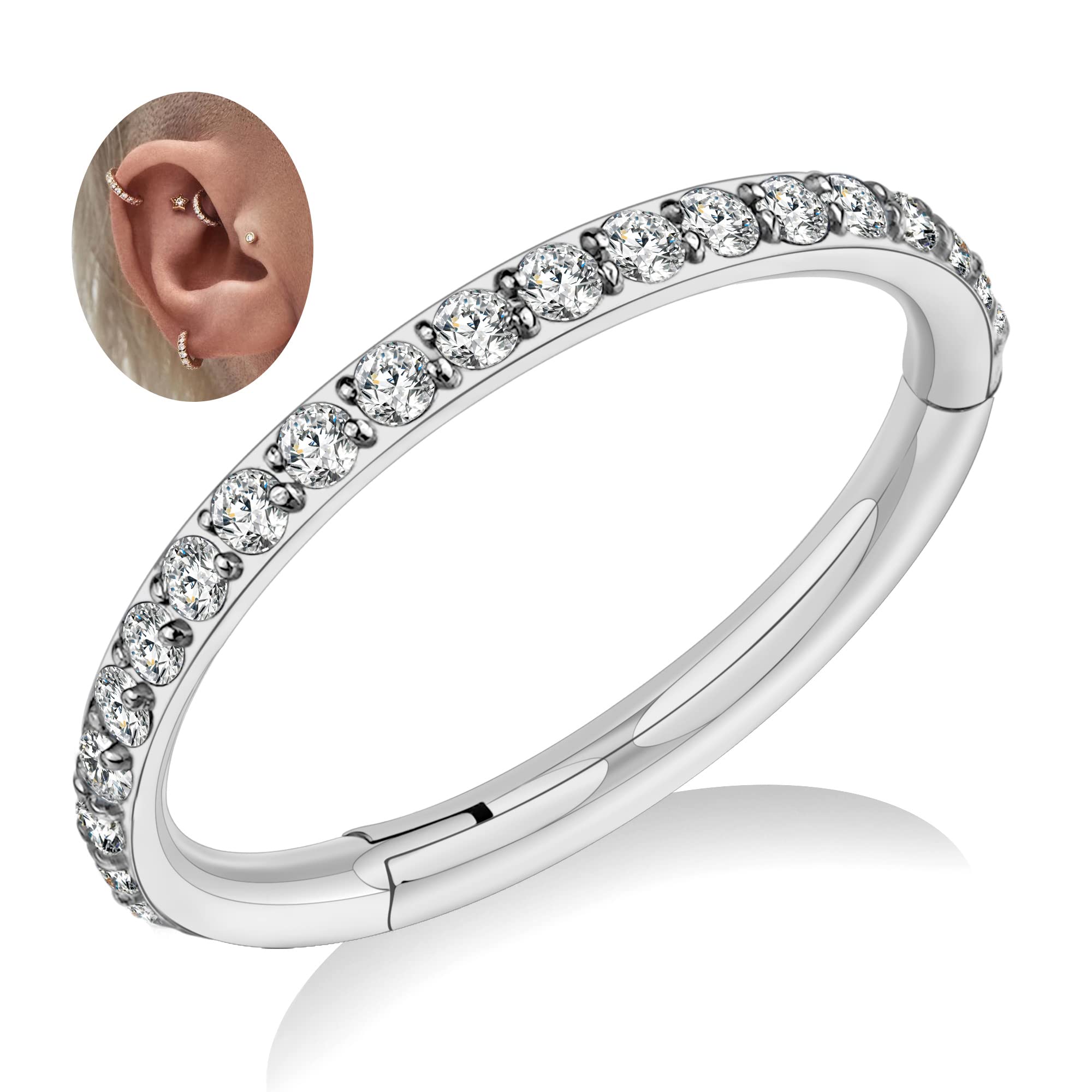 FINE4U Conch Piercing Jewelry Hoop - ASTM F136 Titanium Hinged